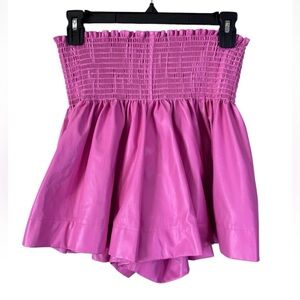 Queen of Sparkles Faux Leather Skirt Pink M Medium Smocked Skort Mini